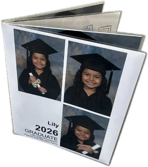 The bound Graduation Pack keepsake book, standing open